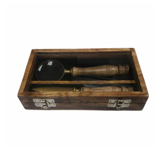 Gift Set of 2 Glass Top Brass